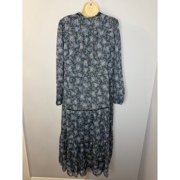 Lucky Brand Floral Long Sleeve Midi Dress Boho Blue Floral Women's  Size XL - Picture 11 of 15
